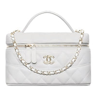 CHANEL Grained Calfskin Handbag Women's White