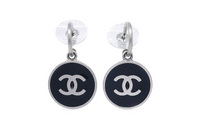 CHANEL Silver-Plated Stud Earrings Women's Blue