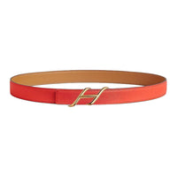 HERMES Gold-Plated Leather Belts Unisex Brown/Orange Width: 2.4cm