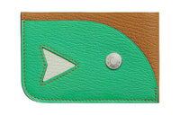 HERMES Mysore Goat Skin Card Holder Women's Caramel/Green