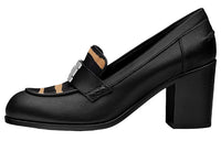 HERMES Dauphine 70 Chunky Heel High Heels 7cm Women's Black Brown