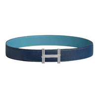 HERMES Stainless Steel Leather Belts Unisex Denim Blue/Navy Width: 3.8cm