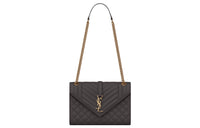SAINT LAURENT ENVELOPE Grained Leather Envelope Bag Shoulder Bag Crossbody Bag Medium Size Women's Gray White