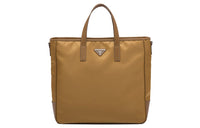 PRADA Recycled Nylon With Patchwork Leather Shoulder Bag Crossbody Bag Handbag Large Size Men's Tobacco
