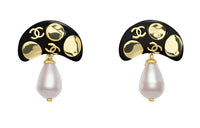 CHANEL Hoop Earrings Women's Black/Pink