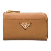 PRADA Saffiano Leather Key Pouch Women's Natural