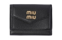 MIU MIU Leather Wallet Trumpets Women's Black