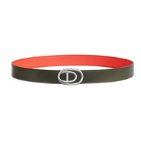 HERMES Calfskin Palladium-Plated Leather Belts Women's Green/Red Width: 3.2CM