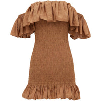 SAINT LAURENT Short Sleeved Dress Women's Caramel