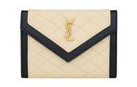 SAINT LAURENT GABY Lambskin Envelope Wallets Small Size Women's White/Black
