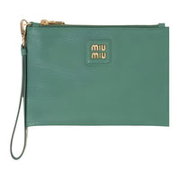 MIU MIU Madras Cow Leather Clutch Women's Sage Green