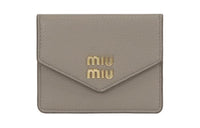 MIU MIU Leather Card Clip Card Holder Women's Gray