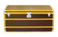 LOUIS VUITTON Coated Canvas Cow Leather Patchwork Storage Box Hard Case Regular Unisex Brown And Yellow