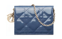 DIOR Lady Dior Patent Leather Cow Leather Card Holder Regular Women's Single Denim Blue