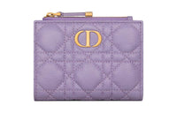DIOR Caro Wicker Pattern Calfskin Wallet Women's Light Purple