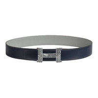 HERMES Calfskin Leather Belts Men's Black Gray Color Width: 3.8CM