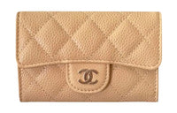 CHANEL Grained Calfskin Coin Purse Wallets Card Holders Women's Beige