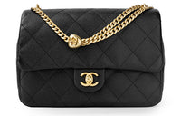 CHANEL Grain Embossed Cow Leather Square Chubby Flap Bag Shoulder Bag Crossbody Bag Large Size Women's Black