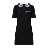 LOUIS VUITTON Broderie Collar Zip-Up Knit Dress