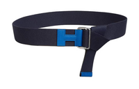 HERMES Badge Letter Decoration, Smooth Buckle Leather Belts Unisex Dark Blue Width 4cm