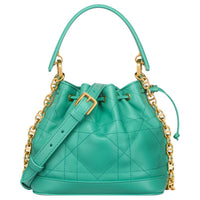 DIOR Wicker Pattern Cow Leather Bucket Bag Handbag Shoulder Bag Small Size Women's Sea Blue