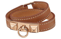 HERMES Calfskin Rose Gold-Plated Wristbands Women's Brown