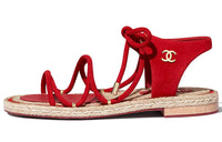 CHANEL Suede Strap Sandals Women's Red
