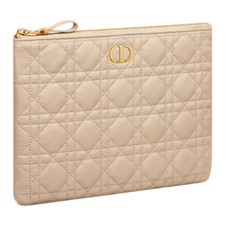 DIOR Caro Calfskin Clutch Medium Size Women's Pink Beige