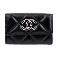 CHANEL 19Bag Sheepskin Coin Purse Wallets Card Holders Women's Black