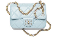 CHANEL Lambskin Square Chubby Mouth Covered Bag Crossbody Bag Shoulder Bag Women's Light Blue