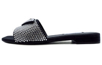 PRADA 10mm Crystal Slides Black Satin