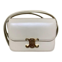 CELINE Triomphe Shiny Calfskin Shoulder Bag Crossbody Bag Extra Mini Women's Ivory White