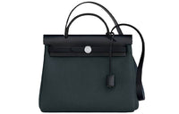 HERMES Herbag Zip Cowhide Patchwork Canvas Shoulder Bag Crossbody Bag Handbag Unisex Pine Green Multicolor