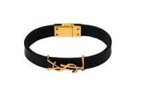 SAINT LAURENT Cow Leather Metal Bracelets Women's Black