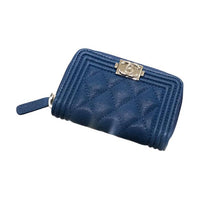 CHANEL Leather Card Holder Wallet Women's Blue