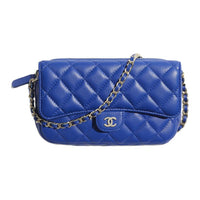 CHANEL Lambskin Crossbody Cell Phone Pouch Women's Blue