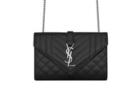 SAINT LAURENT ENVELOPE Grain Leather Envelope Bag, Crossbody Bag, Shoulder Bag Small Size Women's Black