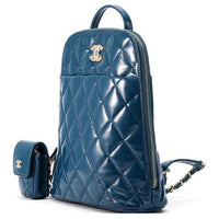 CHANEL Shiny Cow Leather 2-in-1 Earphone Case Backpack Women's Blue