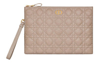 DIOR Caro Calfskin Storage Bag Portable Clutch Large Size Women's Hazelnut Berry