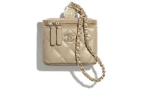 CHANEL Grained Calfskin Shoulder Bag Crossbody Bag Light Brown