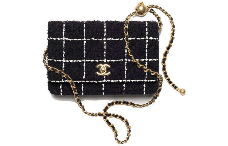 CHANEL Wool Twill Soft Woolen Wallet, Shoulder Bag, Crossbody Bag Women's Black/White