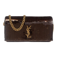 SAINT LAURENT Silk Blend Fabric Shoulder Bag Women's Brown