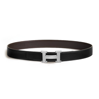 HERMES Calfskin Metal Leather Belts Men's Black/Brown Width: 3.2CM