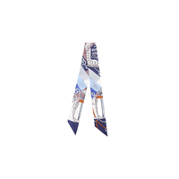HERMES Silk Scarves Women's Marine Blue/White/Ice Umber