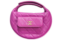 CHANEL Grained Cow Leather Crescent Moon Bag Portable Clutch Mini Women's Grape Purple