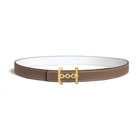 HERMES Gold-Plated Metal Calfskin Leather Belts Women's Gray/Brown Width 2.4CM