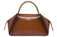 PRADA Shiny Leather Handbag Medium Size Women's Tobacco Brown