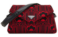 PRADA Fabric Leather Handbag Shoulder Bag Women's Red