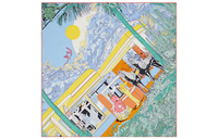 HERMES Silk Scarves Women's Blue/Green/Bright Yellow