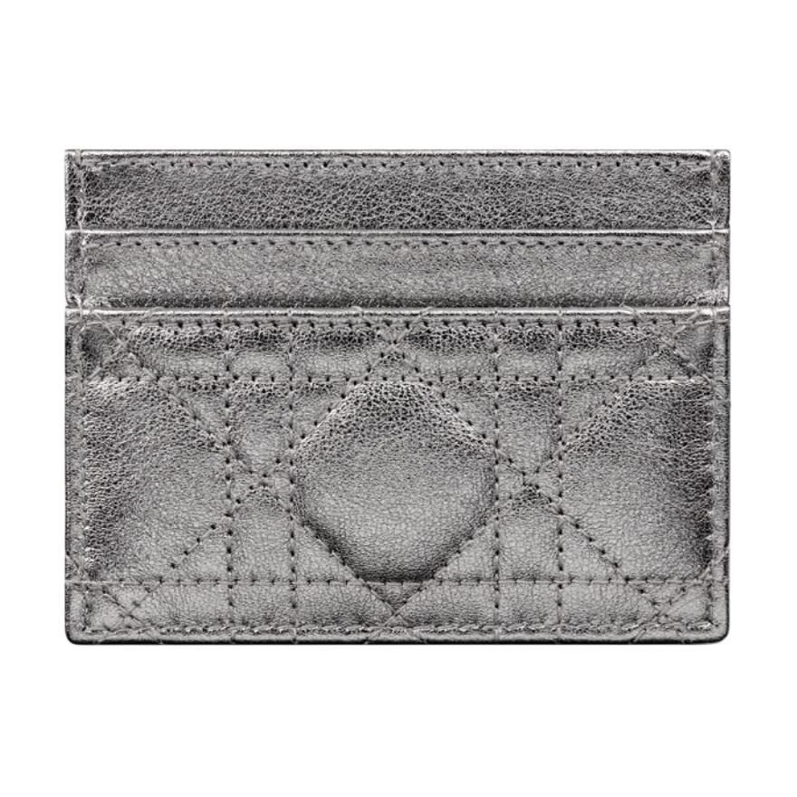 DIOR Caro Calfskin Card Holder Women's Silver Gray